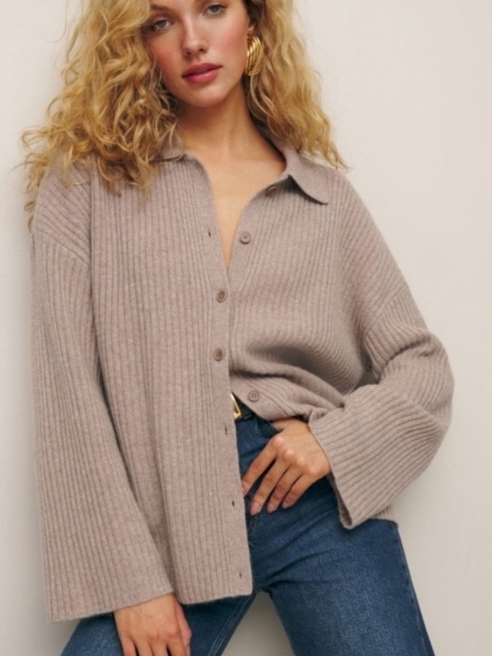 Reformation Fantino Cashmere Collared Cardigan